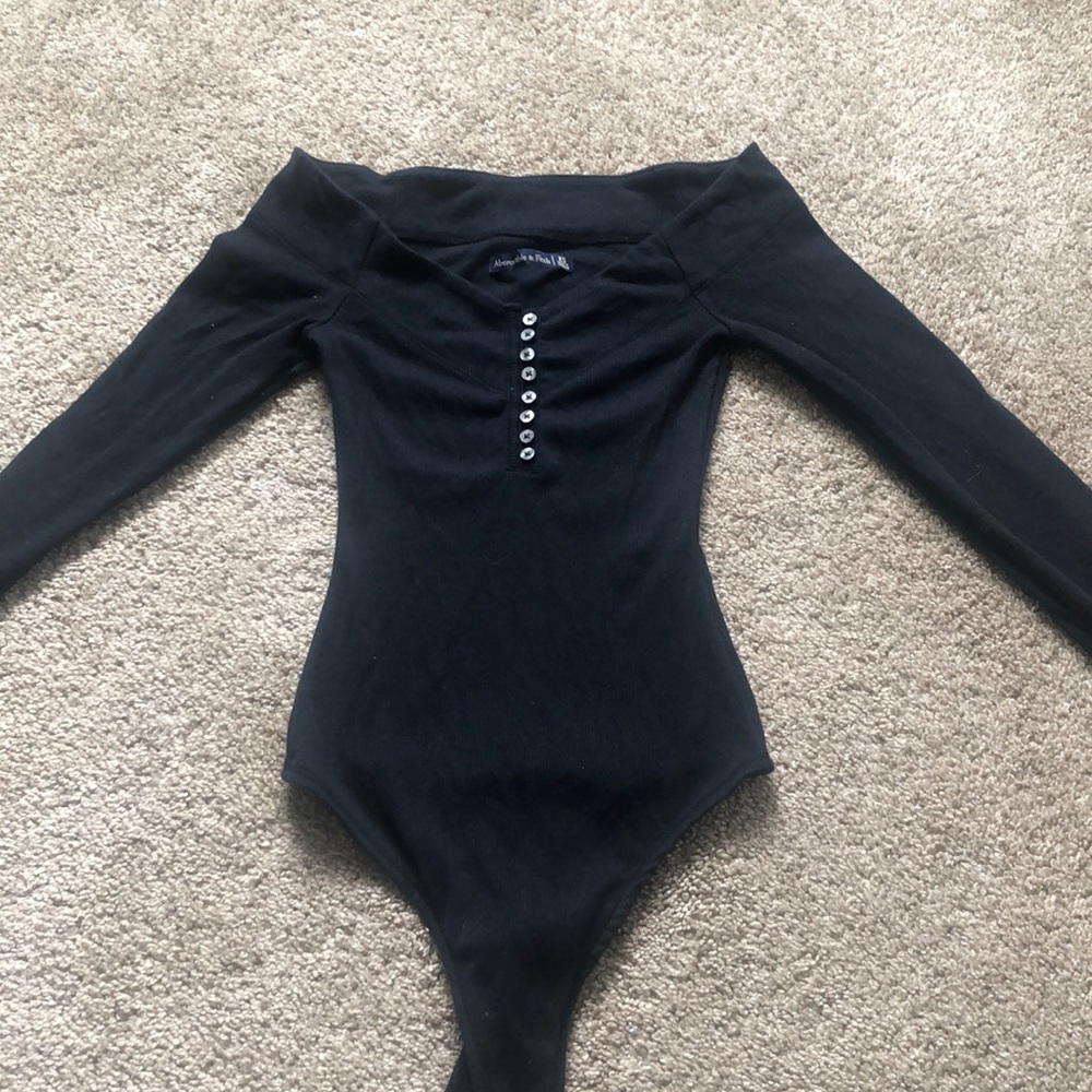 Abercrombie & Fitch V-Neck Off the Shoulder Black Thong Bodysuit